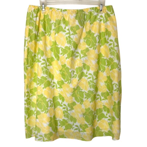 Jones Studio Wms 1X Yellow Green Floral Cotton Pull On Skirt Summer Picnic - Picture 1 of 9